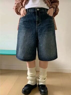 Ozbridge High-Waist Dark Wash Denim Bermuda Shorts